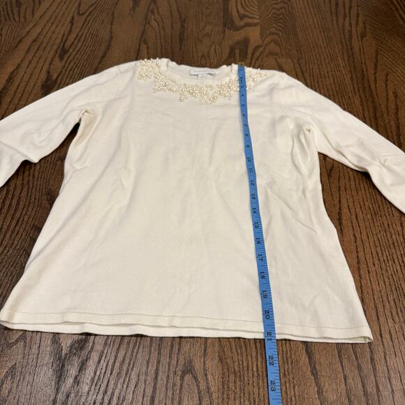 Charter Club Womens Pearl Beaded Embellished Cream Crew Neck Sweater Size Small - Picture 6 of 7